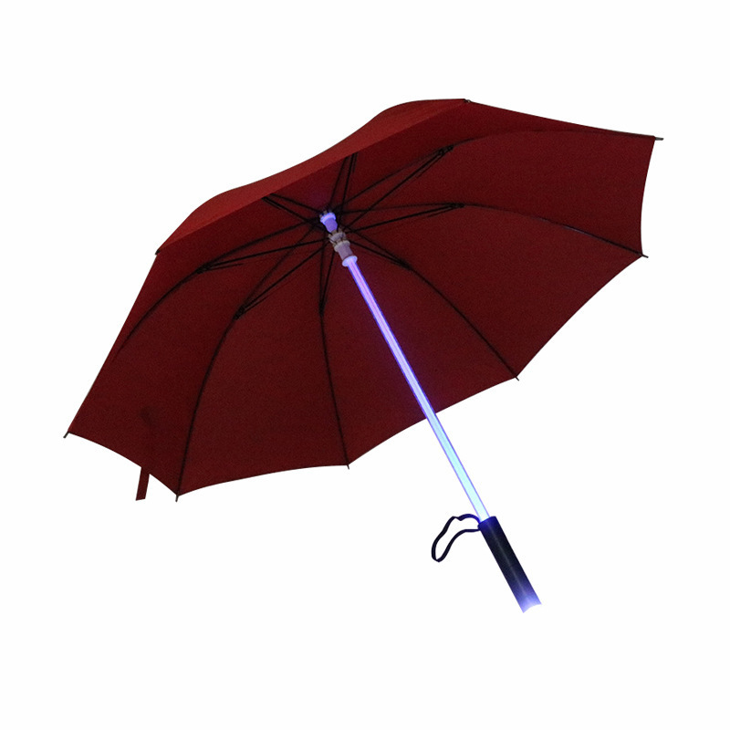 China Supplier's Creative 7-Color Changing LED Laser Sword Light Flashing Golf Umbrella Tunable Straight Stick LED Polyester