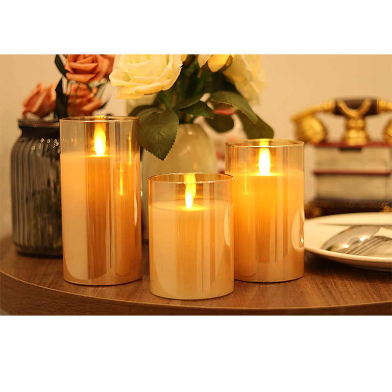 Big Size Flameless LED Electric Candles Flickering with Timer Remote Control, Glass Jar Battery Operated Electric Candles