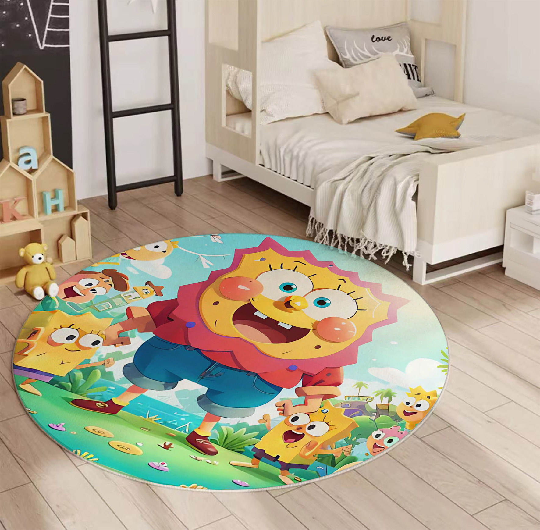 High Popularity Cute Cartoon Printed Circular Floor Mat Computer Chair Floor Mat Non-Slip Blanket Mat