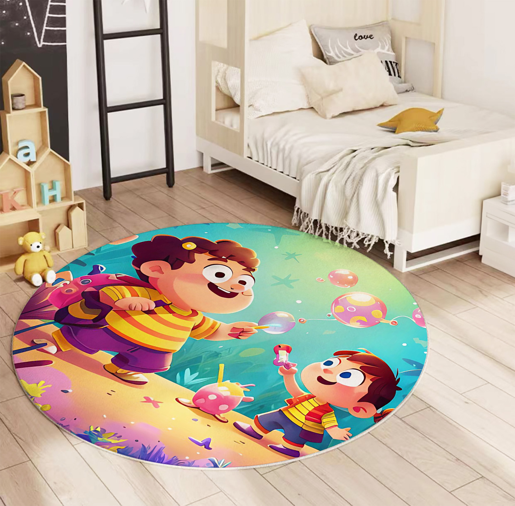 High Popularity Cute Cartoon Printed Circular Floor Mat Computer Chair Floor Mat Non-Slip Blanket Mat