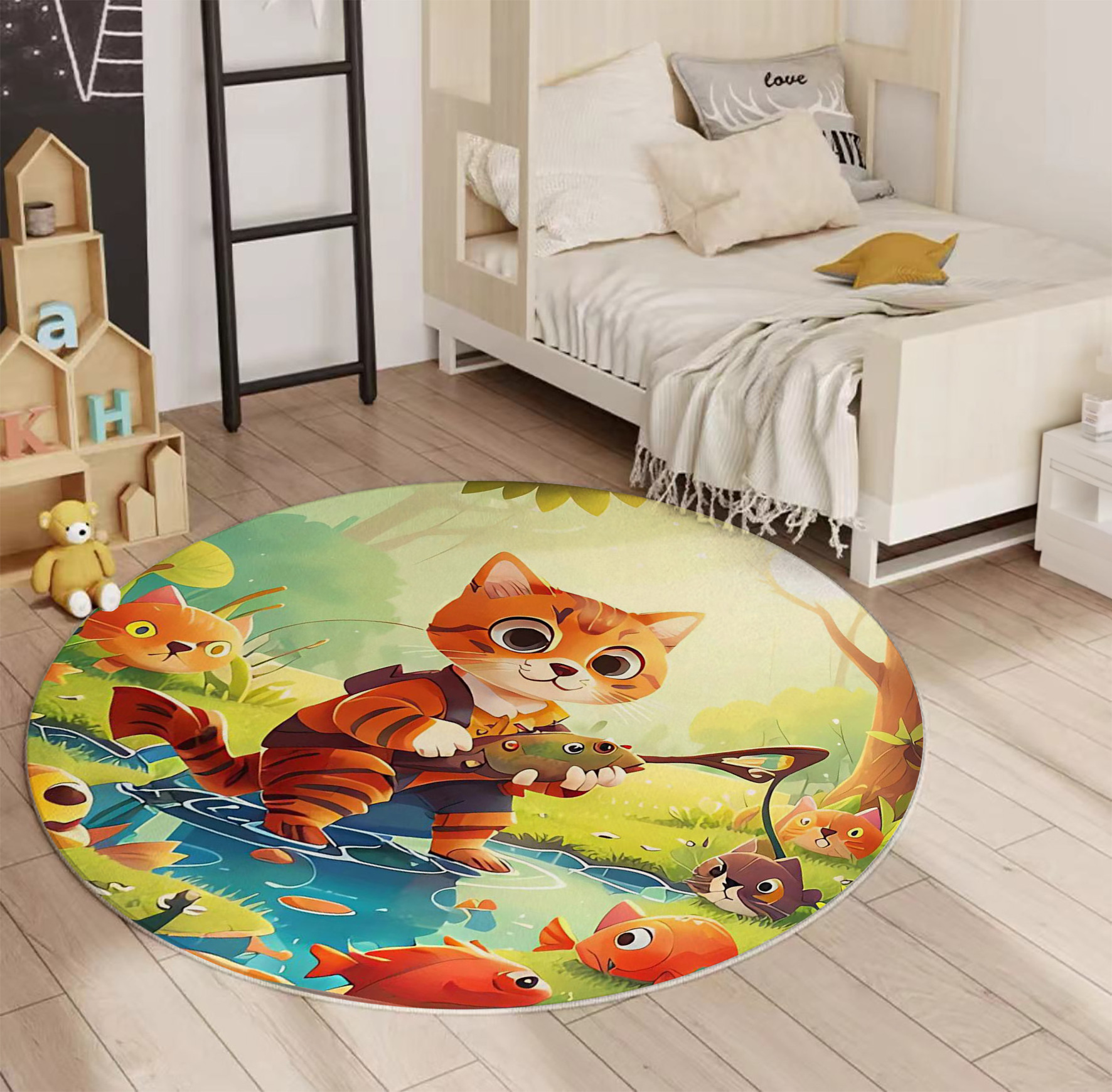 High Popularity Cute Cartoon Printed Circular Floor Mat Computer Chair Floor Mat Non-Slip Blanket Mat