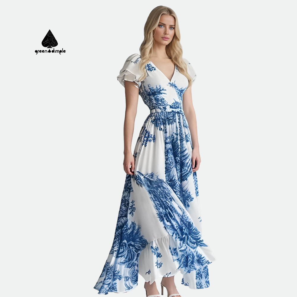 Women lady long floral print fall dress elegant fashion evening party robe grande taille femme debutante casual dress