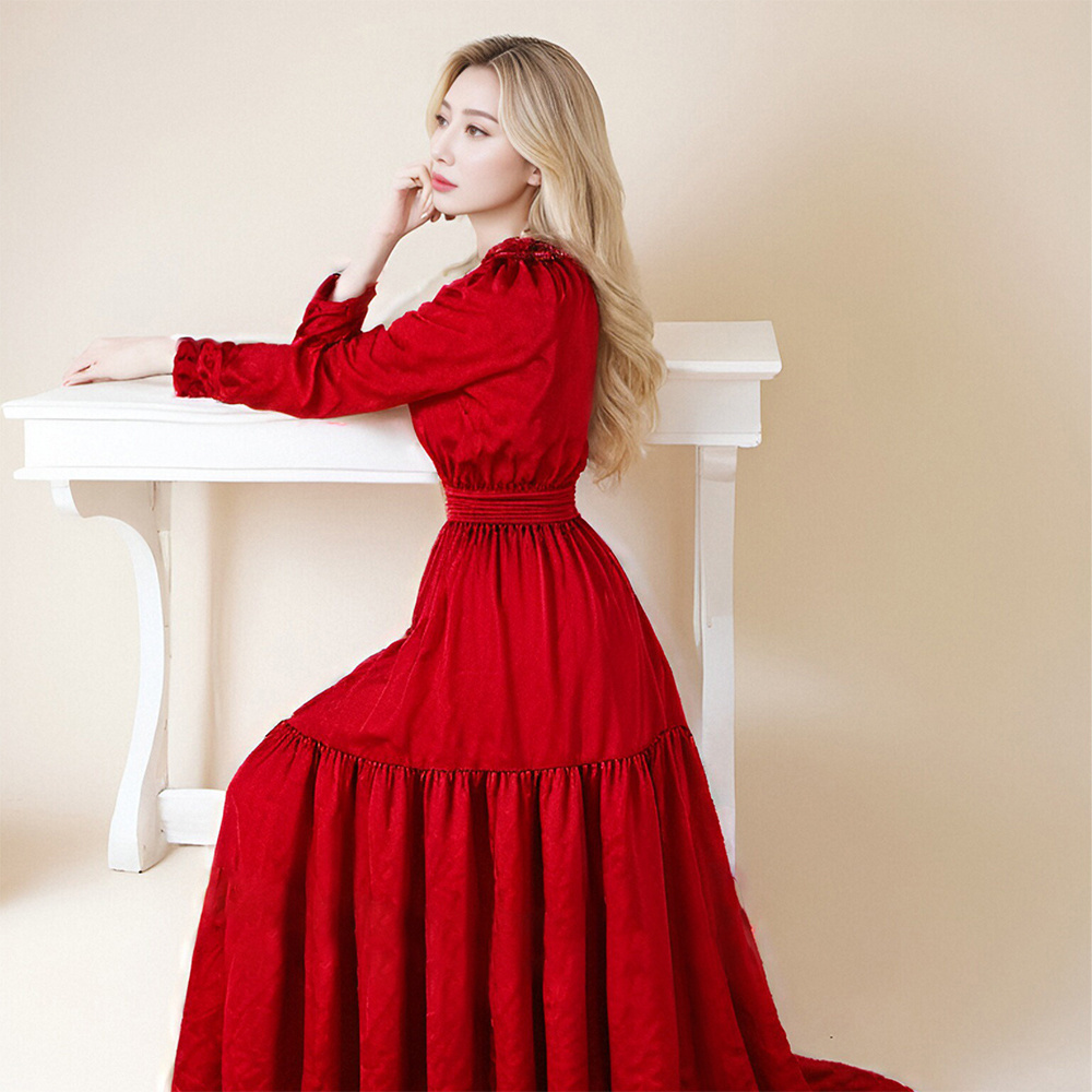 Green Dimple Original european bright ballroom dance robe grande taille femme luxury long burgundy evening party Dresses