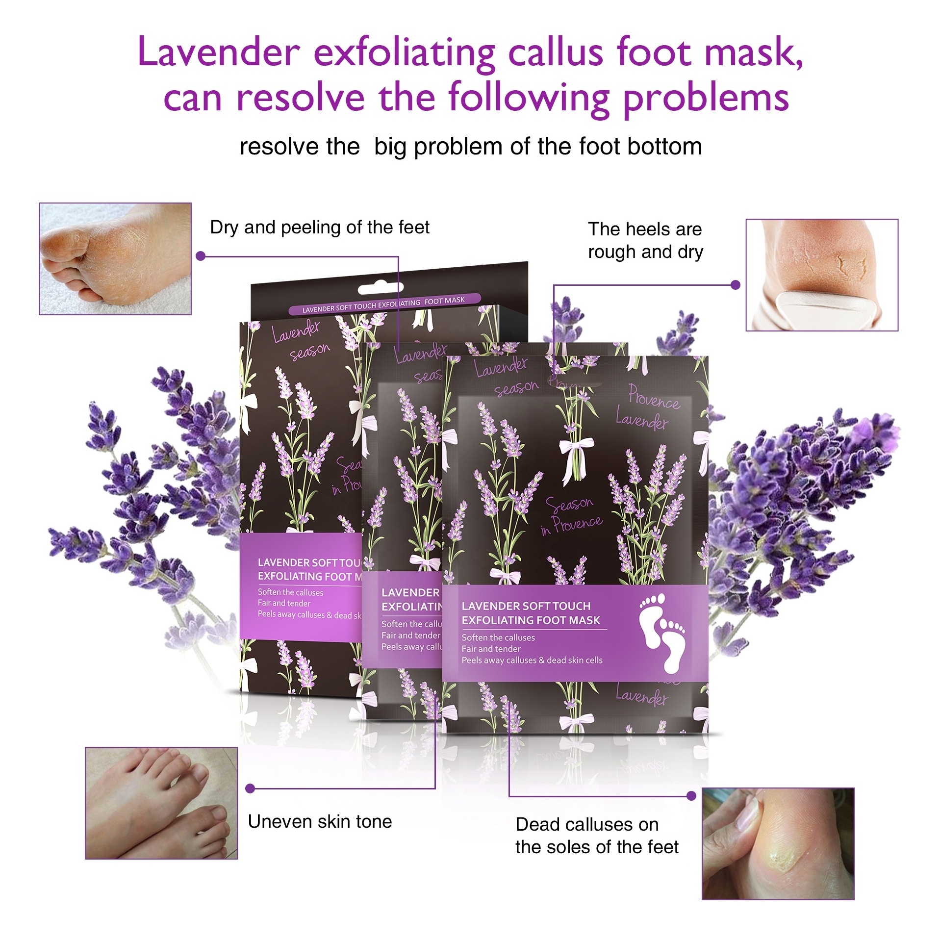 OEM Private Label Lavender Mask Of Feet Exfoliating Foot Peel Mask Skin Peeling Foot Exfoliation Peeling Mask Socks