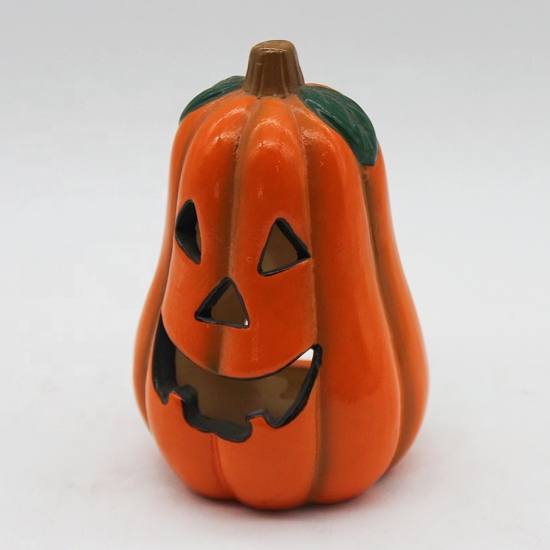 Hand-painted Halloween Party Decoration ceramic pumpkin face candle holders Statue ornament