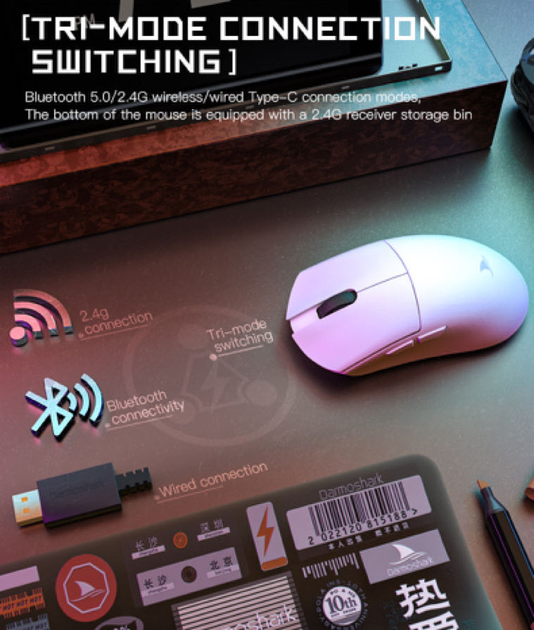 Factory Gaming Mouse M3 series Pro Darmoshark wireless big Capacity 500mA Lithium Battery Mice PAW3395 Sensor RGB Pc Accessories