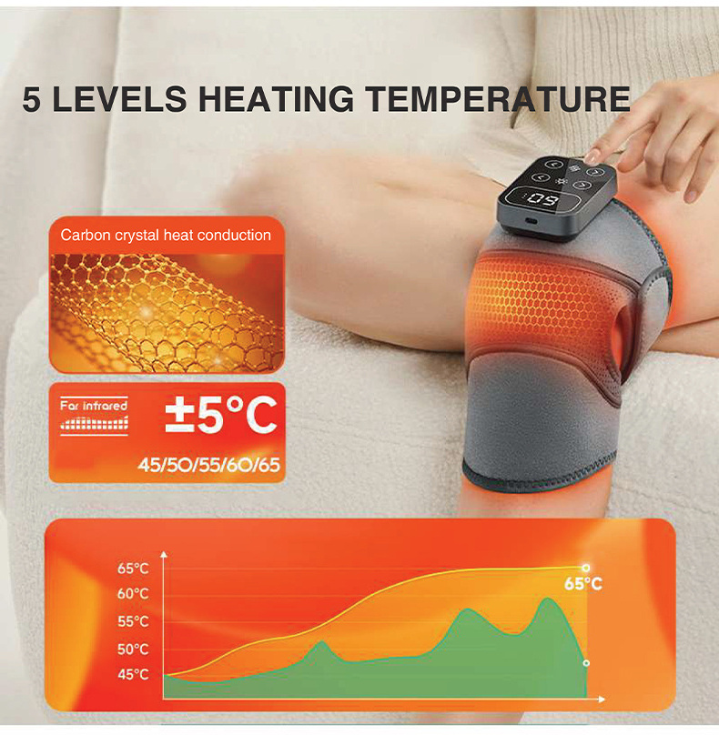 Smart Portable Wireless Muscle Relaxation Pain Relief Joint Brace Hot Compress Electric Air Compression Knee Massager with Heat