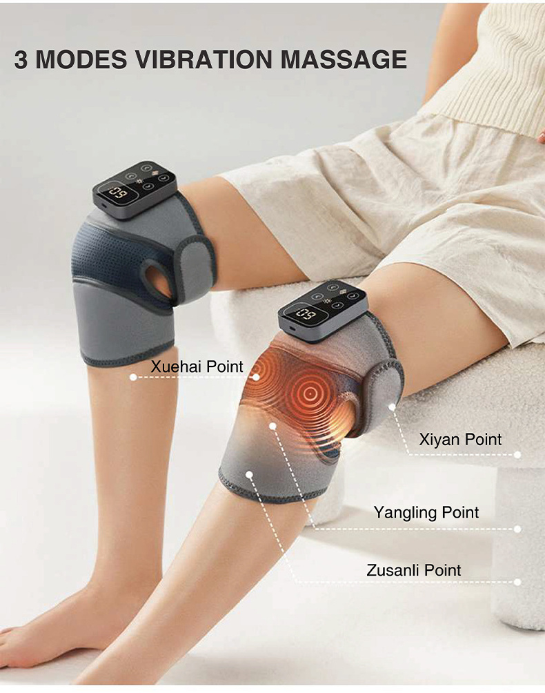 Smart Portable Wireless Muscle Relaxation Pain Relief Joint Brace Hot Compress Electric Air Compression Knee Massager with Heat