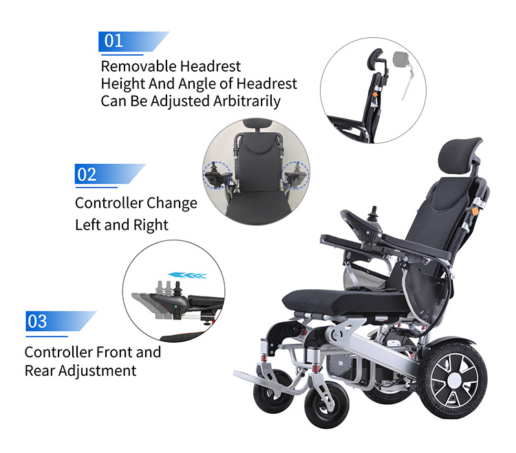 Folding power aluminum alloy light hospital wheelchair can lie on the back with remote control electric wheelchair