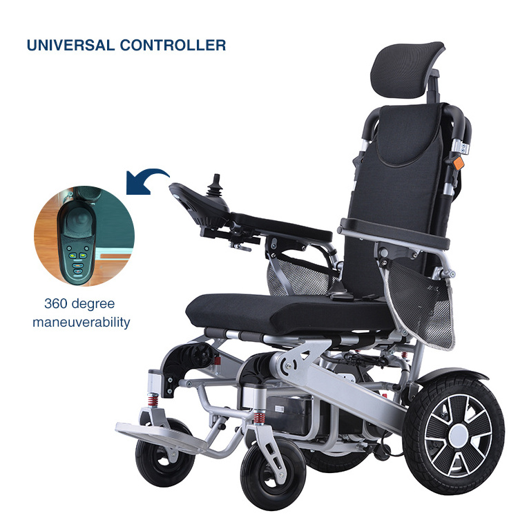 Folding power aluminum alloy light hospital wheelchair can lie on the back with remote control electric wheelchair