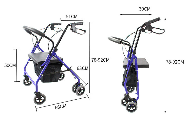 Wholesale the Elderly Folding Steel Shopping Cart Walker Seat Rollator Trolley Walker with Shopping Basket