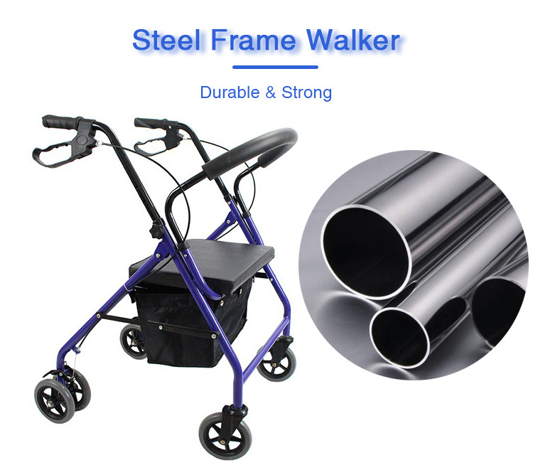 Wholesale the Elderly Folding Steel Shopping Cart Walker Seat Rollator Trolley Walker with Shopping Basket