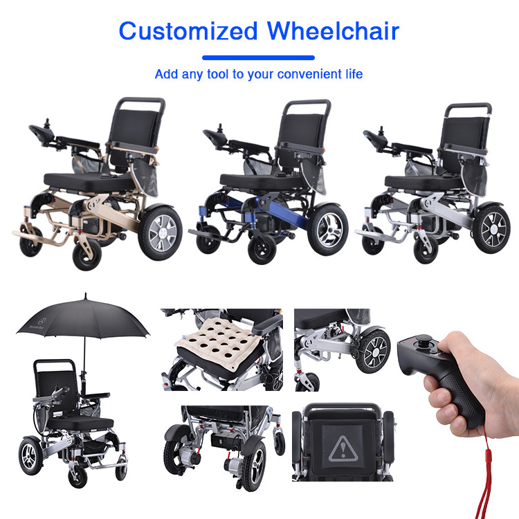 Medical Therapy Supplies Power 500W Automatic Motor Foldable Aluminum Lightweight Handicapped Electric Wheelchair with Umbrella