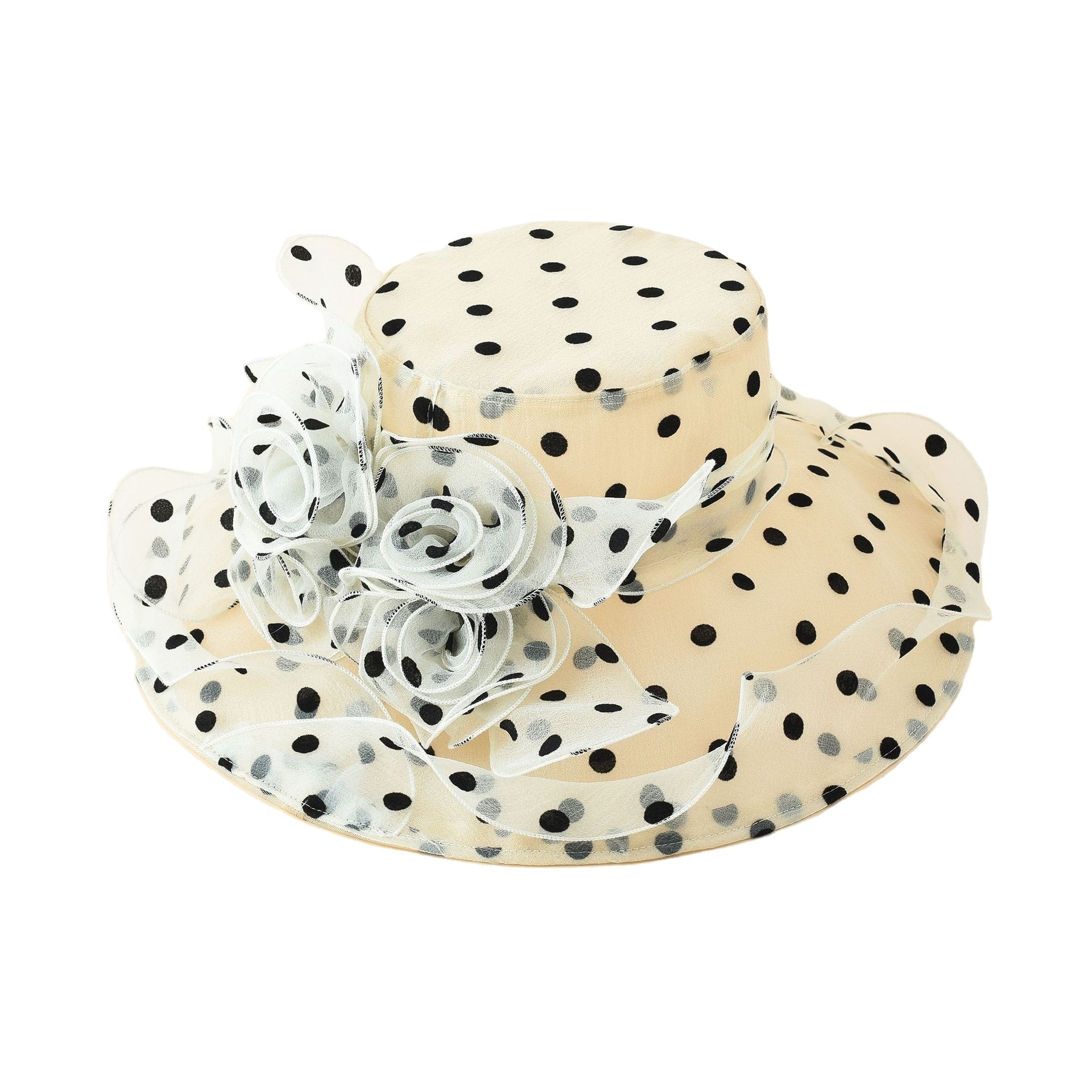 Fashion Gray Packable Women's Church Derby Tea Party Wedding Hat Polka Dot Organza Sun Hats