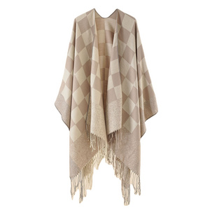 Winter Women Wool Cashmere Shawl Pashmina Cape British Plaid Poncho