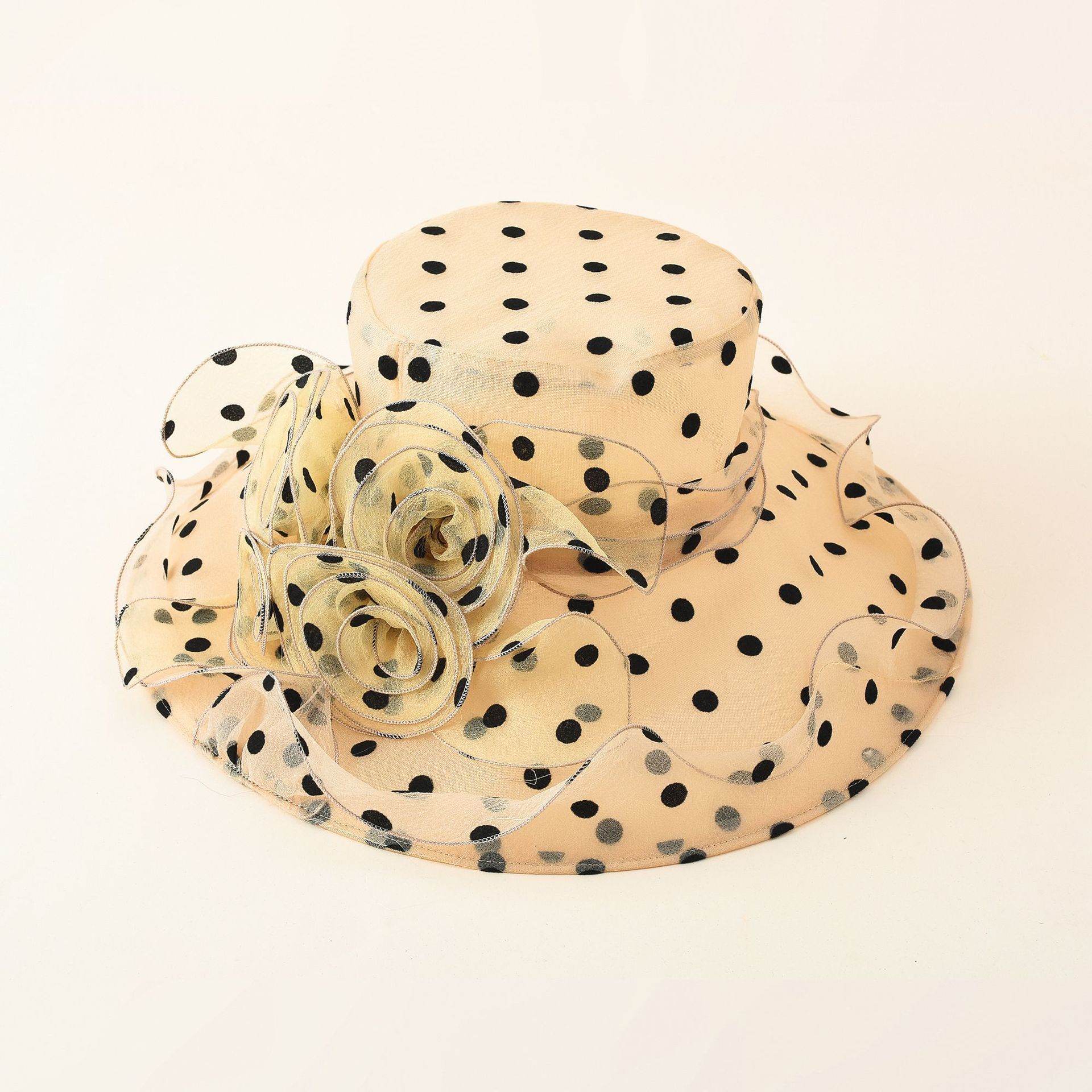 Fashion Gray Packable Women's Church Derby Tea Party Wedding Hat Polka Dot Organza Sun Hats