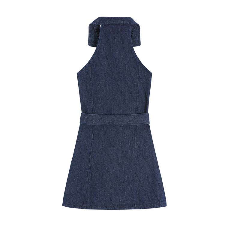 Medium Wash Button Front Sleeveless V-Neck Turn Down Sexy Denim Dress Ladies Jeans Dresses Long Dresses Female Lady Elegant