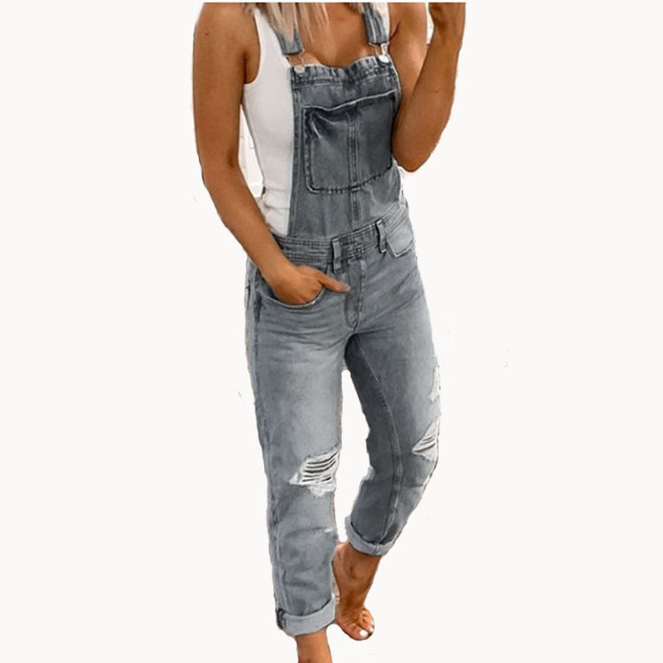 Hot Sale Plus Size Jumpsuit Ripped Women Jeans Camouflage Denim Pockets Overalls for Female Clothing Woman Knitting Fabric Woven