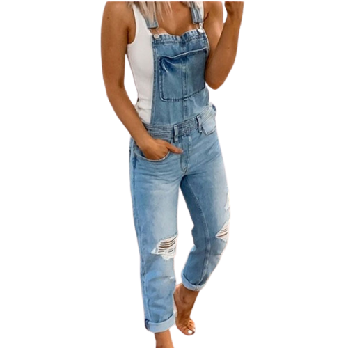 Hot Sale Plus Size Jumpsuit Ripped Women Jeans Camouflage Denim Pockets Overalls for Female Clothing Woman Knitting Fabric Woven