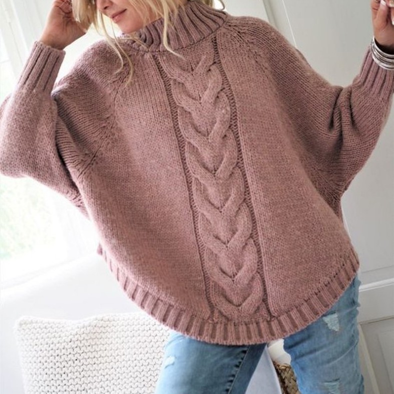 Autumn Winter Casual Ladies Long Sleeve Knit Sweater Half Turtleneck Popular Loose Sweater for Women