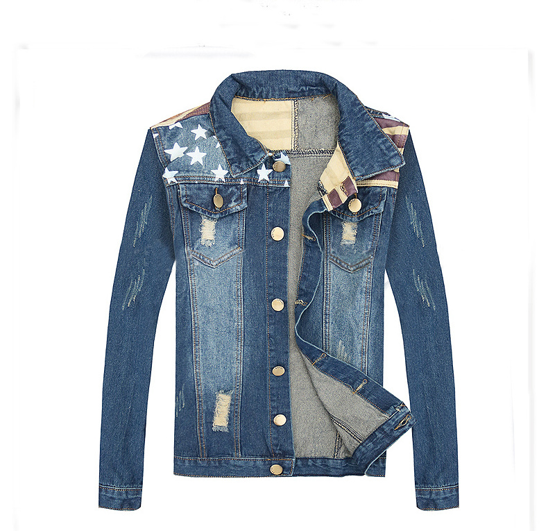 Wholesale manufacturer american flag cutline jeans jacket wash denim jackets for men