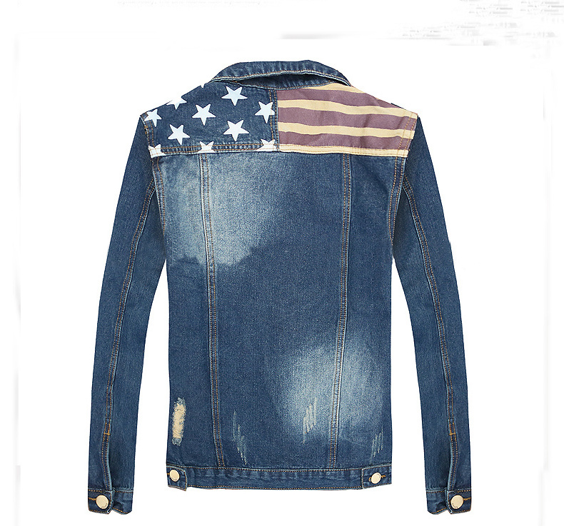 Wholesale manufacturer american flag cutline jeans jacket wash denim jackets for men