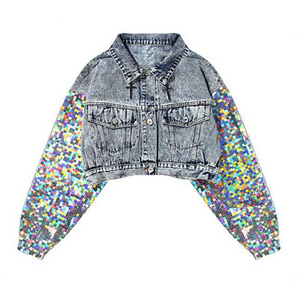 Stylish Wholesale Custom Summer Streetwear Coat  Hip Hop High Fashion Cropped Denim Sequin women's jackets