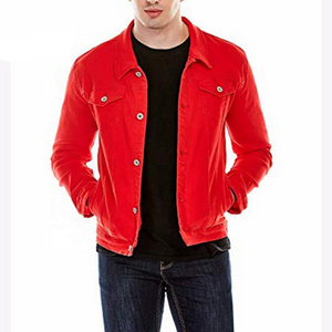 Custom men's slim fit red denim plain jean jackets for men/puffer mens jacket