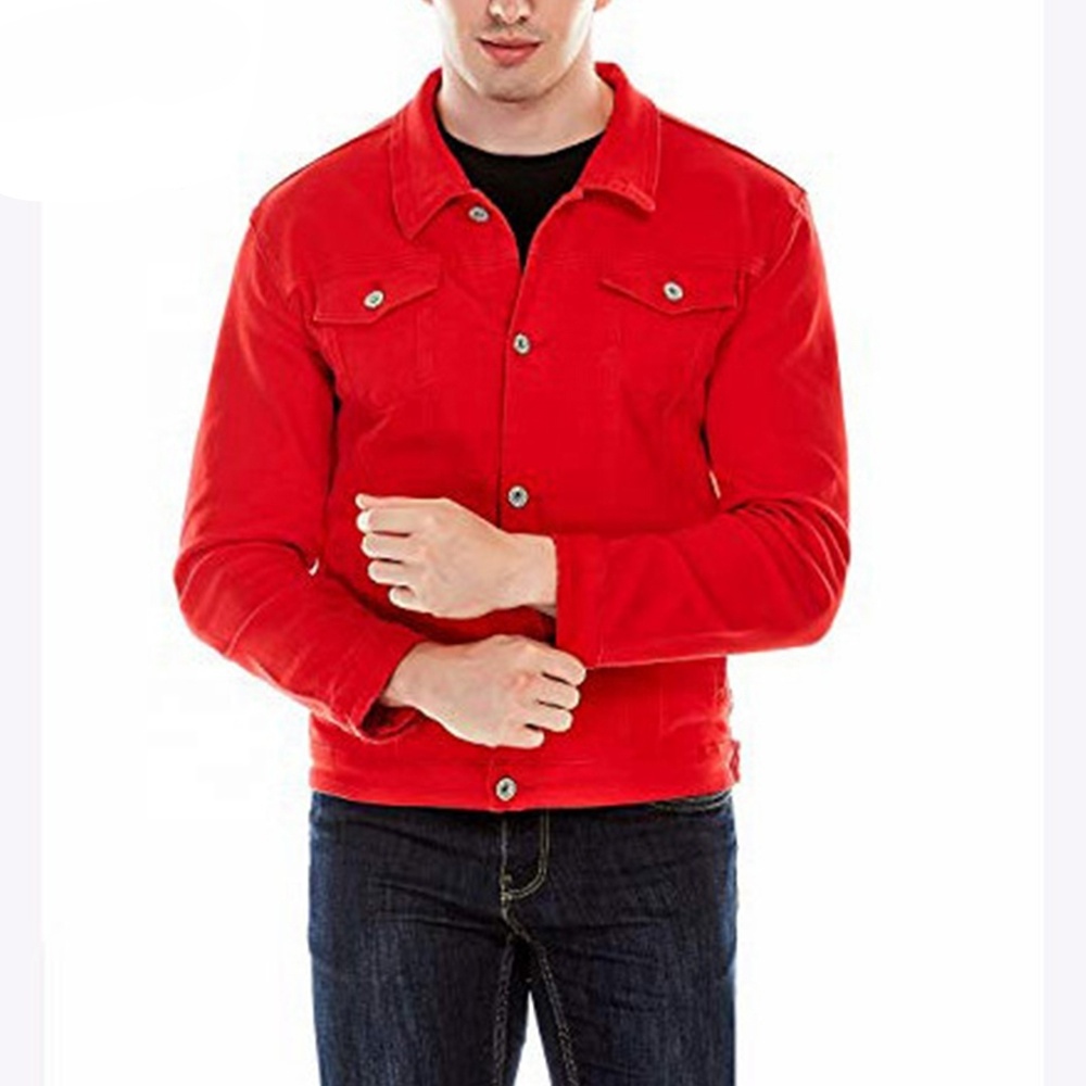 Custom men's slim fit red denim plain jean jackets for men/puffer mens jacket