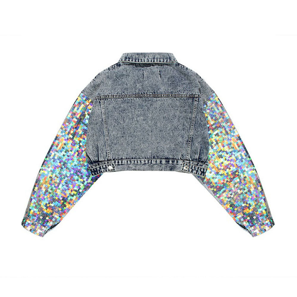 Stylish Wholesale Custom Summer Streetwear Coat  Hip Hop High Fashion Cropped Denim Sequin women's jackets