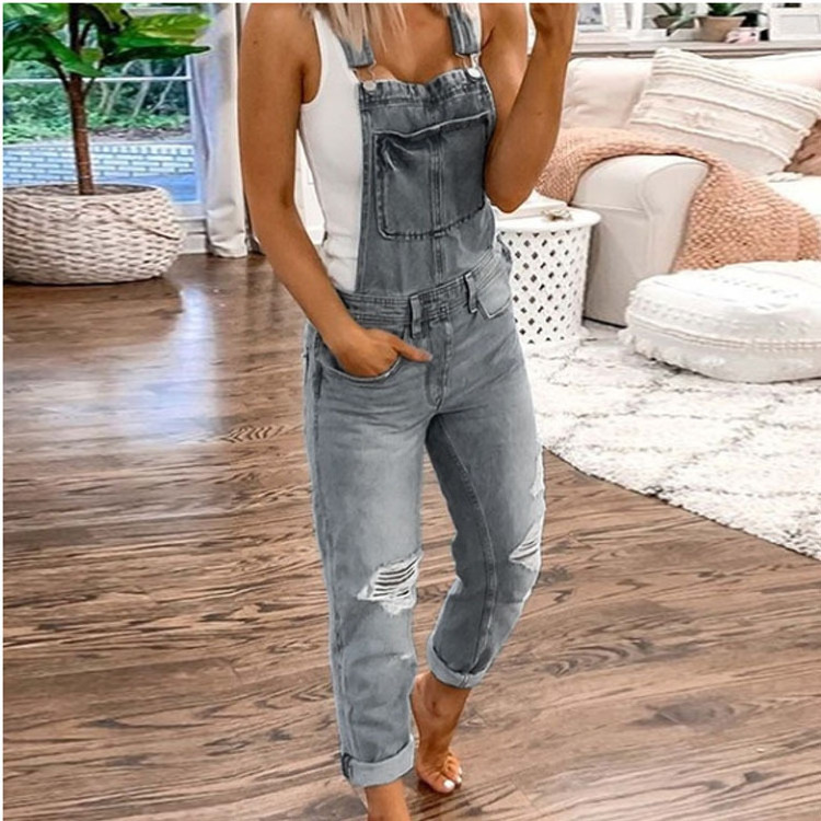 Hot Sale Plus Size Jumpsuit Ripped Women Jeans Camouflage Denim Pockets Overalls for Female Clothing Woman Knitting Fabric Woven