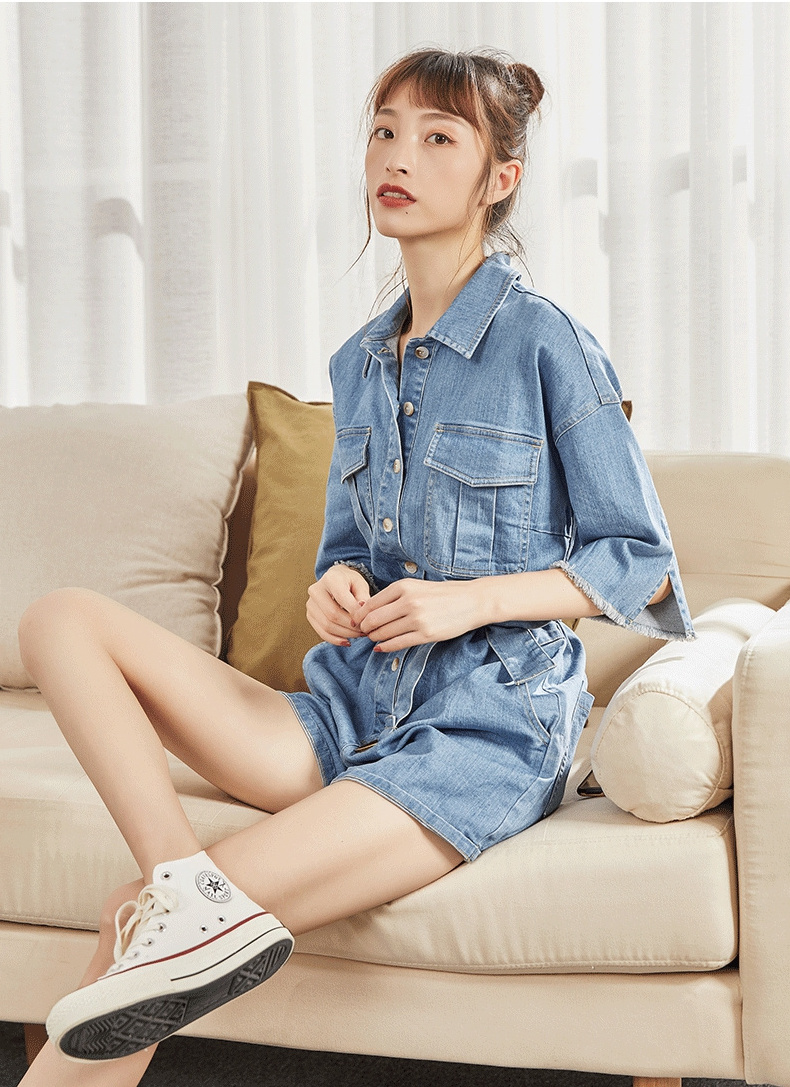 2021 Summer casual custom high waist cargo denim overalls women loose jeans jumpsuit