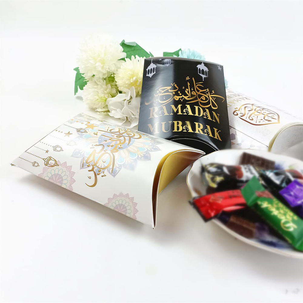 12pcs Eid Mubarak Candy Boxes Packaging Muslim Ramadan Goodie Sweet Treat Gift Wrap Pillow Box for Snack Sugar Chocolate