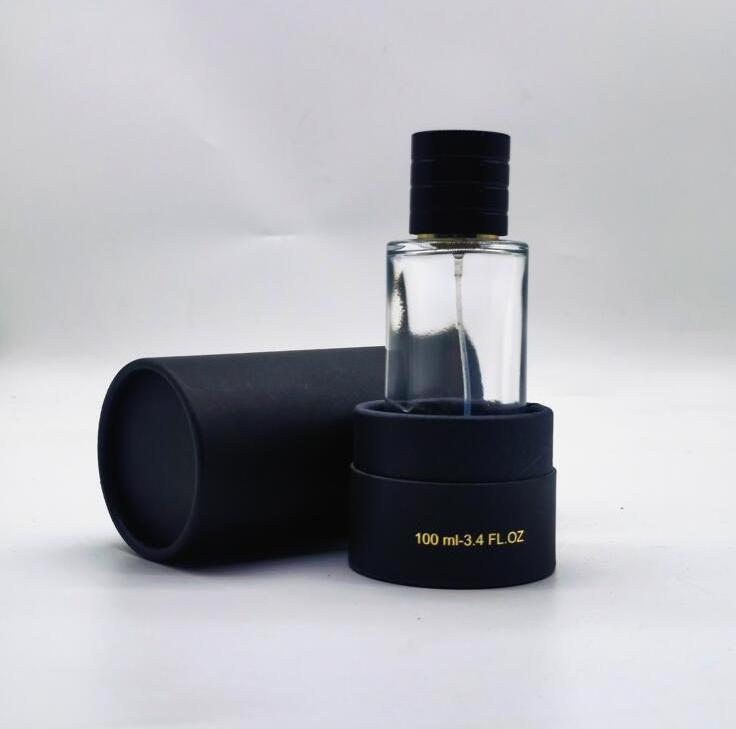 30ml 50ml 100ml  Kraft cardboard Black color perfume glass bottle Paper tube box packaging