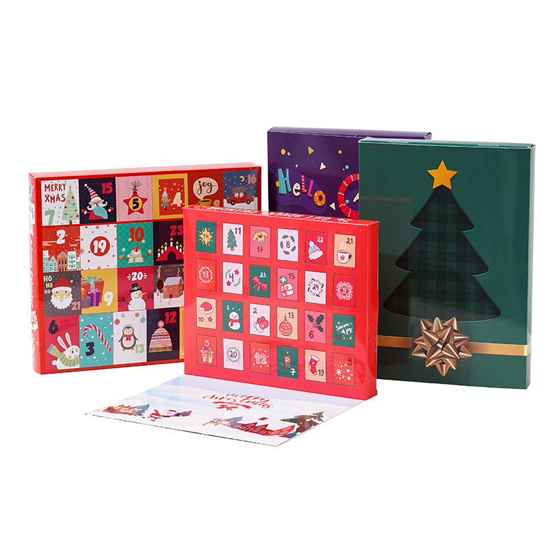 Blank Advent Calendars 24pcs Christmas Blind Box DIY Mystery Paper Surprise Gift Boxes for Kids Child With Tray