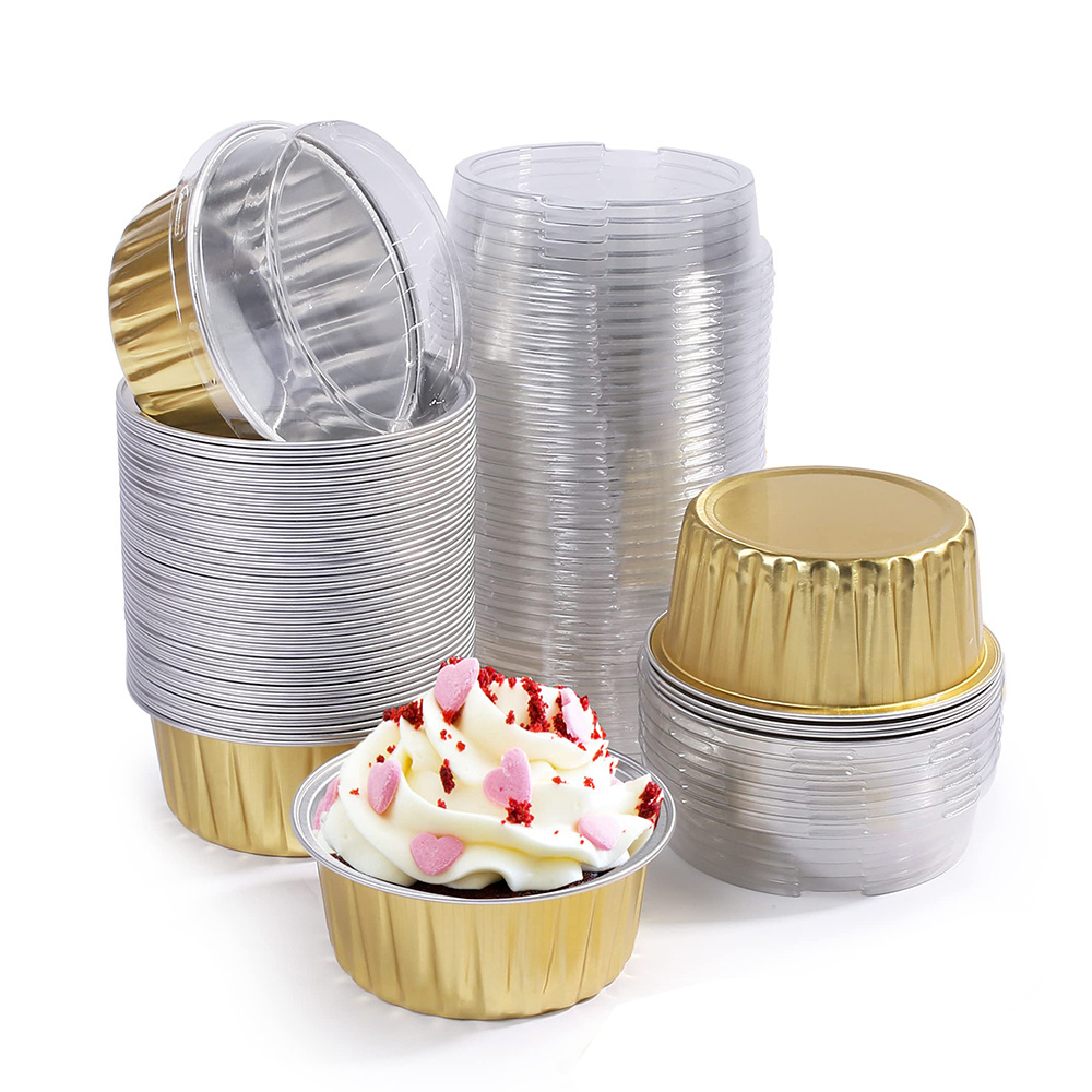 5oz/125ml Mini Aluminum Foil Baking Cupcake Creme Brulee Cupcake Liners Desert  Pans Flan Mold Container with Lid