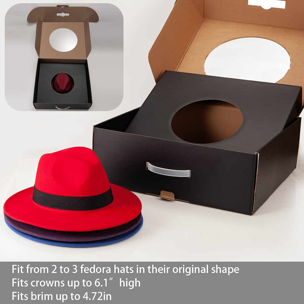 Custom large wide brim cap fedora hat gift paper boxes packaging panama fedora hat shipping box with handles