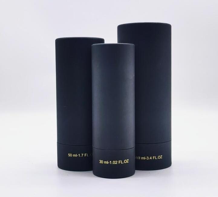 30ml 50ml 100ml  Kraft cardboard Black color perfume glass bottle Paper tube box packaging