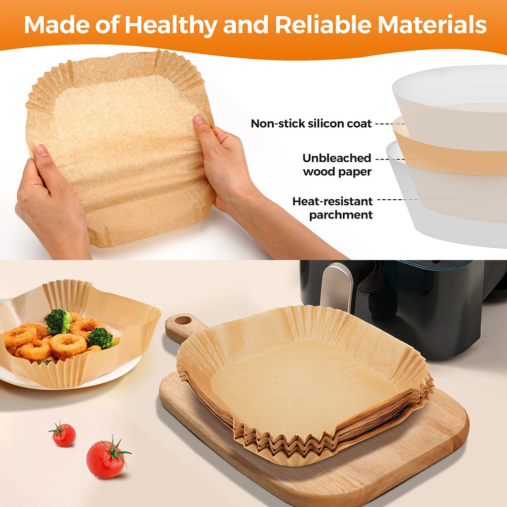 8 Inch 100Pcs Disposable Air Fryer Liner Square Oil-proof Parchment Paper Liners Water-proof Airfryer Baking Paper