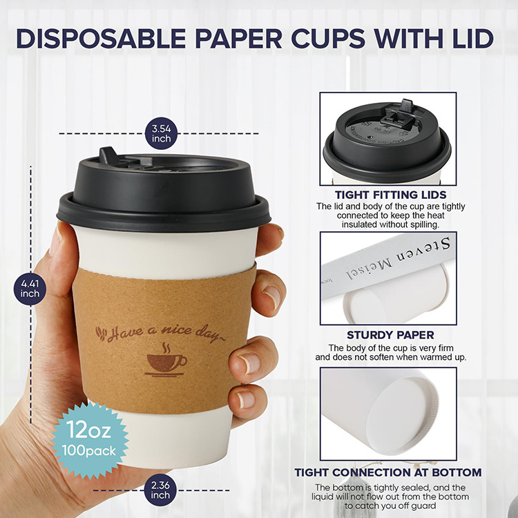 Wholesale Factory Custom Printed Logo Disposable Paper Cups Customized Hot Coffee Paper Cup with Lid