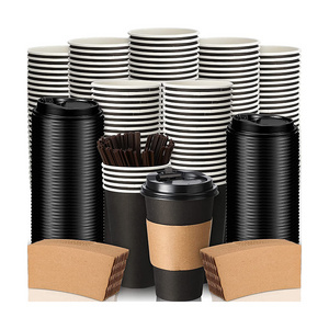 Custom Logo 12 Oz Hot Beverage Disposable Cup Eco Friendly Recycled White Black Coffee Paper Cups Packaging With Lid