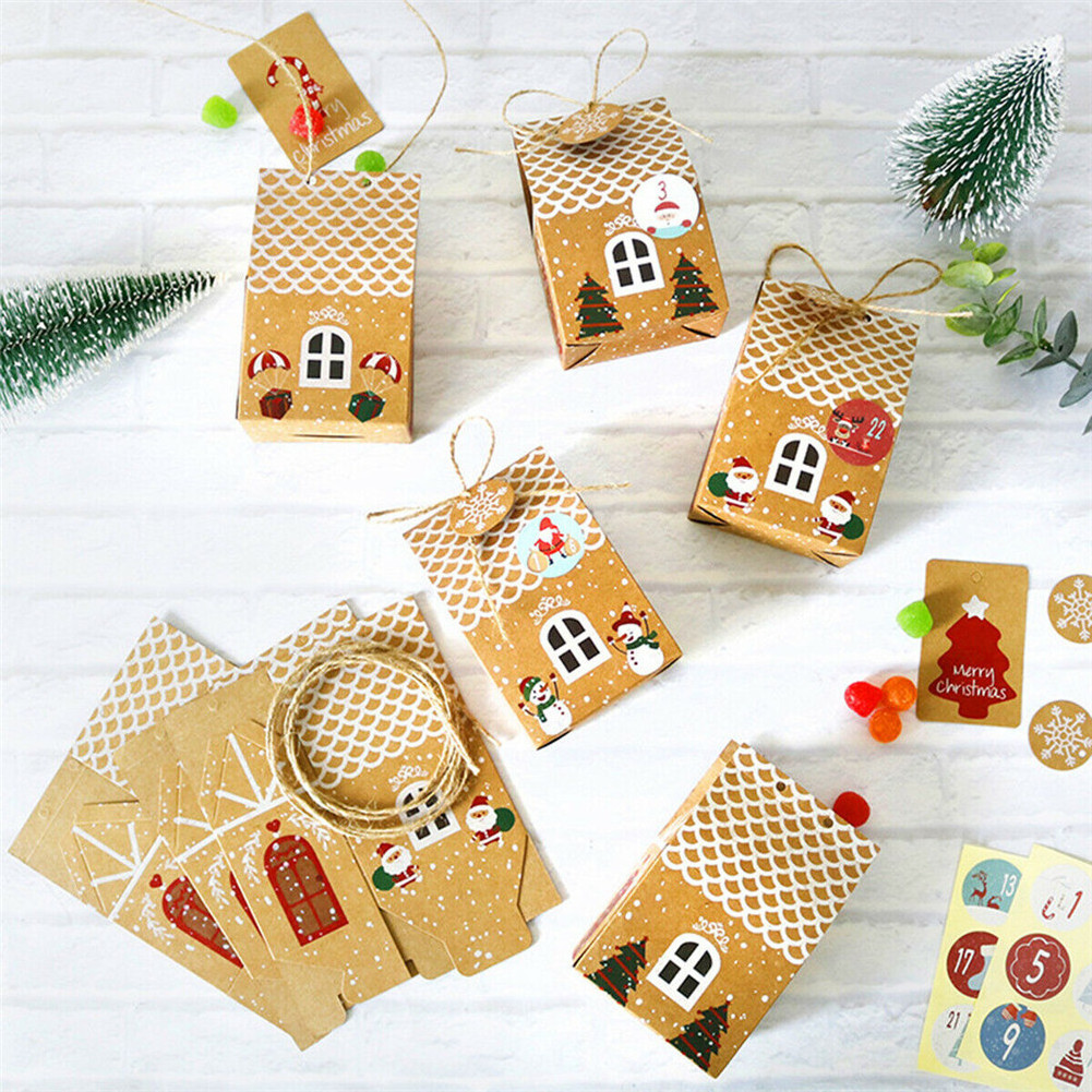 Christmas House Shape Kraft Paper Packaging Boxes Gingerbread House Paper Candy Sweet Cookie Gift Packaging Box for Christmas