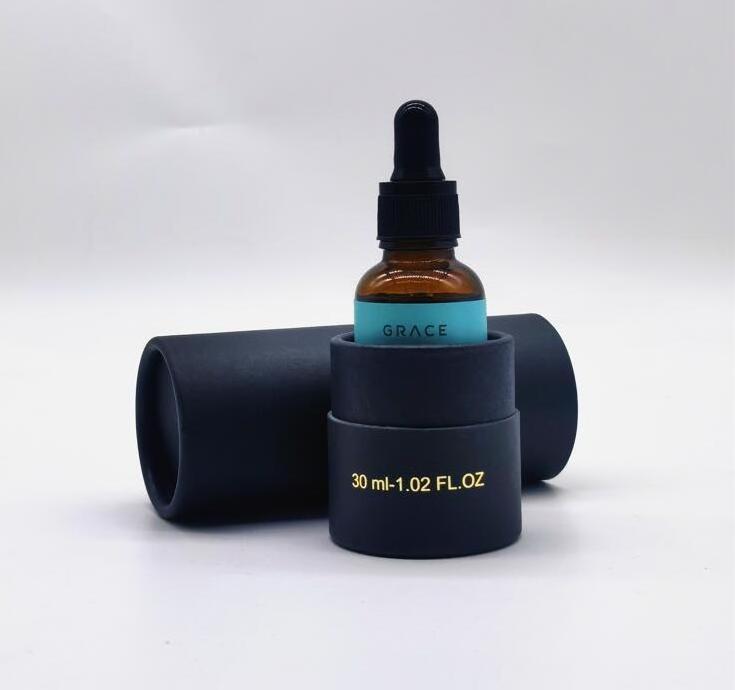 30ml 50ml 100ml  Kraft cardboard Black color perfume glass bottle Paper tube box packaging