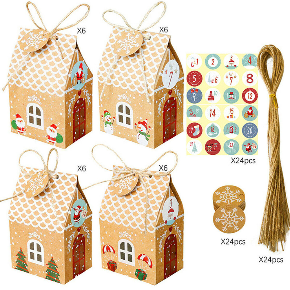 Christmas House Shape Kraft Paper Packaging Boxes Gingerbread House Paper Candy Sweet Cookie Gift Packaging Box for Christmas