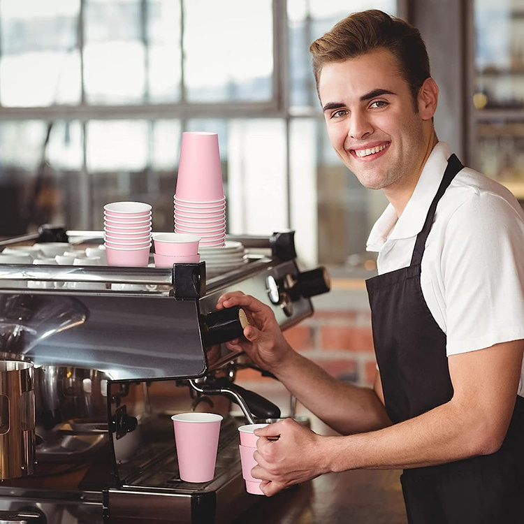 Customizable Eco Friendly Recyclable 8 Oz 12Oz Pink Disposable Paper Coffee Cups Packaging With Lids And Sleeve For Hot Drinks