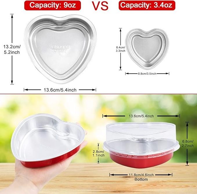 Mini Aluminum Foil Heart Shaped CupCake Baking Pan Liners Muffin Tin Container With Lids  For Valentine's Day(Red)