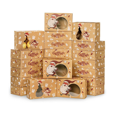 New Year Christmas Decoration Candy Box Custom Folding Christmas Storage Gift With Window Kraft Packaging Paper Boxes