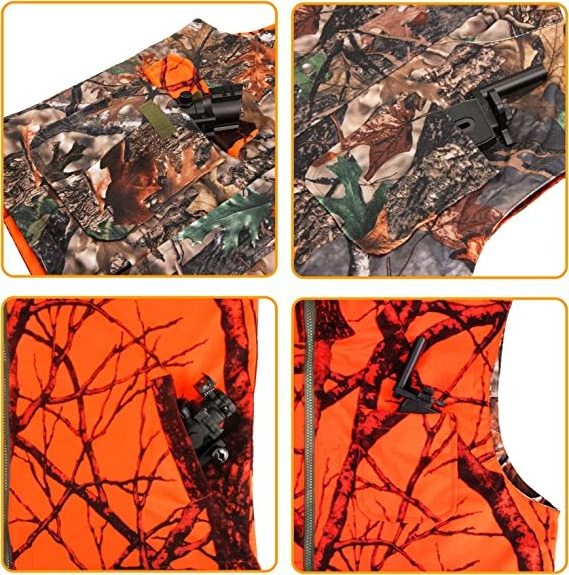 YOUK Waterproof Camo & Orange Reversible Vest Jacket for Turkey Hunting Shooting Tree Stand for Camping Hiking Fishing