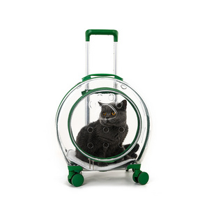 Fashionable Pet Trolley Case Backpack Carrier Universal Portable Travel Bag with Telescopic Wheel Transparent Cover for Cat Dog