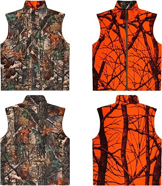 YOUK Waterproof Camo & Orange Reversible Vest Jacket for Turkey Hunting Shooting Tree Stand for Camping Hiking Fishing